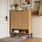 Modern Shoe Cabinet with Fluted Door,5-Tier Farmhouse Shoe Cabinet with 3 Adjustable Shelves,41.5'' Tall Wooden Shoe Rack Organizer Cabinet for Entryway, Hallway,Living Room,Natural