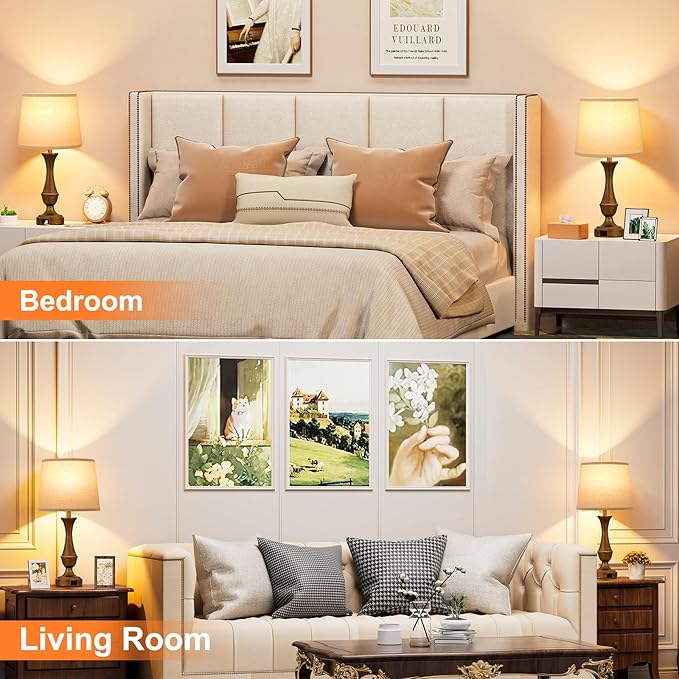 Seealle Upgraded Touch Lamps for Night Stands Set of 2 - Bedside Lamps with USB C+A, 3 Way Dimmable for Bedroom Living Room End Tables Office (Brown&Oat)