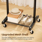 MISSLO Small Clothes Racks for Hanging Clothes Clothing Rack with Wheels 60" Metal Garment Rack with Shelves Portable Rolling Wardrobe Rack for Small Space, Black