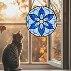 Stained Glass Window Hanging, Blue Tiffany Style Flowers Sun Catcher for Window Door Home Decor Suncatcher Christmas Mother's Day Birthday Gifts for Women Men Mom and Nana 15 in