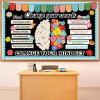 Growth Mindset Bulletin Board Classroom Decoration Flower Themed Change Your Mindset Bulletin Board Set Daisy Brain Cutouts Spring Positive Sayings Posters Decor for Back to School Teacher