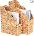 Water Hyacinth Magazine Holders, Scalloped Edge, Natural Handwoven Rattan Storage Baskets, Large and Small Size Packages, Storage Bin & Organizer for Files, Books, Newspapers, Decorative Storage Bin