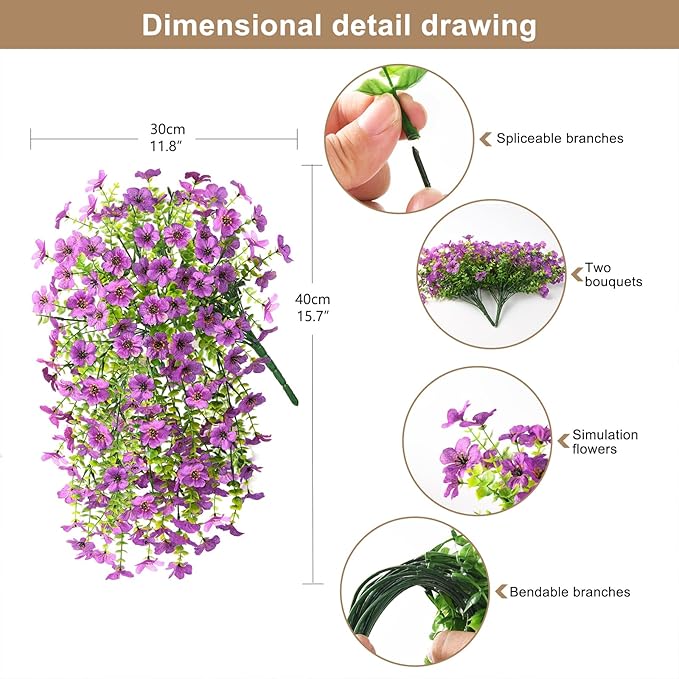 Artificial Hanging Flowers for Outdoors Spring Decoration, 2PCS Silk Fake Daisy Realistic Outdoor Flowers UV Resistant Porch Patio Window Yard Decor(Purple)