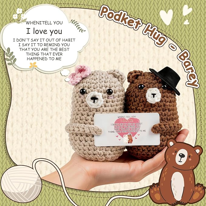 WenmthG Bear Couple Crochet Gift – Handmade Knitted Bear Lovers – Wedding Engagement for Couples, Husband Wife, Boyfriend Girlfriend