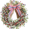TEMPUS 20" Patriotic Wreath for Front Door - 4th of July Independence Day Decor with Red White Blue Berries & Lamb's Leaves - Memorial Day Labor Day Home Decoration