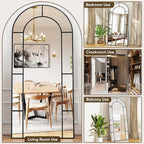 Antok 71" x 32" Full Length Mirror, Floor Mirror Arched Window Decorative Mirror, Metal Framed Decor Farmhouse Floor Mirrors Art Pane Mirrors Wall Decor for Bedroom, Living Room, Entryway Bronwn