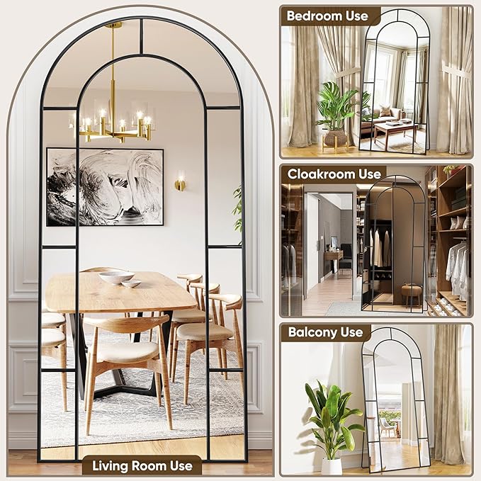 Antok 71" x 32" Full Length Mirror, Floor Mirror Arched Window Decorative Mirror, Metal Framed Decor Farmhouse Floor Mirrors Art Pane Mirrors Wall Decor for Bedroom, Living Room, Entryway Bronwn