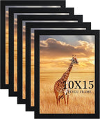 10x15 Picture Frame Set of 5, Black Wooden Frame 10x15 Wall Gallery Poster Photo frame with Durable Shatter Resistant Plexiglass for Wall Mounting Family -friend- wedding best gift