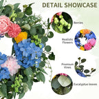 Spring Wreaths for Front Door 24 Inch, Spring Summer Front Door Wreath with Hydrangea & Eucalyptus, Artificial Floral Wreath for Porch Garden Patio Wall Window Indoor Outdoor Home Decor