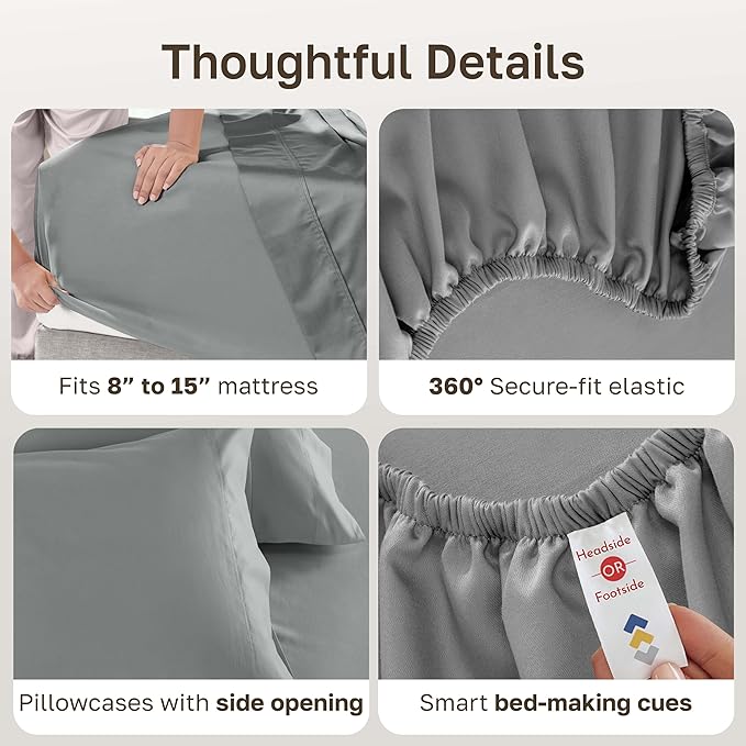 California Design Den Split King Sheet Set - 100% Cotton, 600 Thread Count, Breathable Luxury King Size Sheets for Adjustable Bed, Luxury Hotel-Quality Sheets with Soft Sateen Weave - Mist Grey