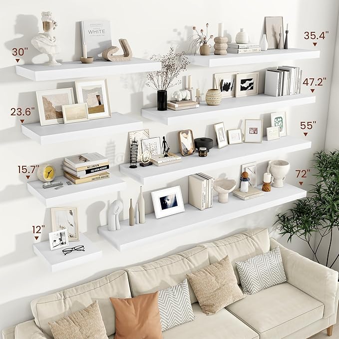 Vivelove 2" Thick Floating Shelves, 47.2 Inch X 12 Deep Shelves for Room Wall Mounted, Floating Shelf for Living Room Bedroom Bathroom Kitchen Laundry Room, Set of 2 White