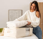 Soft Canvas Storage Bags with Zipper. Thick Breathable, 2pc King/Queen Comforter Organizer. Four Carrying Handles and Window. Large 25x19x9in Bag for Sheets Blankets Bedding Pillows, Clothes (Black)