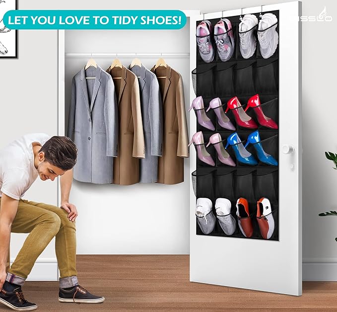 MISSLO Over The Door Shoe Organizer 24 Large Mesh Pockets, Black