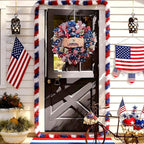 250th Anniversary Patriotic Wreath, 4th of July Wreaths for Front Door with Wooden Eagle Door Sign & Red White Blue Ribbon for Independence Day Memorial Day Patriotic Decorations(18In, 2Pcs)