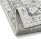Gray 6x9 Area Rug Washable Vintage Living Room Carpet Non Slip Retro Distressed Low Pile Soft Oriental Medallion Thin Large Grey Throw Rug for Office Bedroom Dining Room Playroom