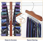 TOPIA HANGER Tie Rack Hanger for Closet 2 Packs, Wooden Tie Organizer for Men with 24 Folding Hooks, Space Saving Necktie Holder for Storage and Display Bra, Tank Top, Camisole (Walnut)-CT14WA-2
