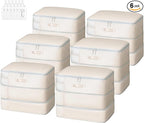 Comforter Storage Bag - Large Capacity Blanket Storage Bags 3-Layer Ultra Space Saving Self Compression Organizer, Washable Compression Bags for Storage Comforter Blanket, 6-Pack, Beige