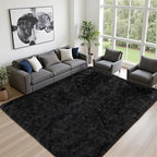 Fluffy Area Rugs 9x12 Living Room Bedroom: Ultra Soft Shag Rug Upgrade Non-Slip Non-Shedding Large Fuzzy Plush Carpet Indoor Floor Carpets for Kids Room Playroom Nursery Dorms Home Decor Black