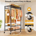 P7 Rolling Clothes Rack, Clothing Racks for Hanging Clothes, Heavy Duty Garment Rack with Wheels, 3 Tiers Freestanding Portable Closet Rack 45''W × 20.5''D × 80.5''H, Max Load 480 lbs, Black