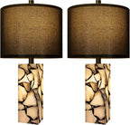 Scenekoy 23" Alabaster Table Lamps Set of 2 with Night Light for Living Room, Rotary Switch, Black Modern Table Lamp with Black Linen Shade, Nightstand Lamp for Bedroom Bedside Office (Bulb Included)