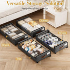 Yecaye Under Bed Storage with Wheels, 4 Pack Under the Bed Storage Containers with Lids & Label, XXL 60L Rolling Underbed Storage Drawers for Clothes, Blankets, Shoes, Hemp Gray