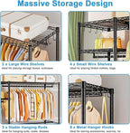 Ulif F7 Garment Rack, Heavy Duty Clothes Rack, Clothing Racks for Hanging Clothes, 6-Tiers Freestanding Portable Closet Storage Rack 58'' W × 14.6'' D × 76.6'' H, Max Load 800 Lbs, Black