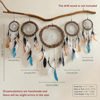 5 Pack Boho Dream Catcher Native American Wall Art Set, Handmade Natural Rattan Feathers Large Dreamcatcher Rustic Hanging Ornament Indian Wall Decor for Bedroom Adult