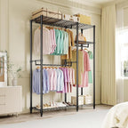 Heavy Duty Clothes Rack,Load 705LBS Garment Rack Portable Closet,Free Standing Closet Organizers and storage with Adjustable Shelves, Hanging Rods, Dividable Black 76.5"H x 41.6"L x 15.5"W