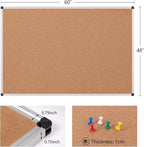 Extra Large Cork Bulletin Board 60" X 48", Silver Aluminum Framed 5'x4' Corkboard for Wall, Wall Mounted Notice Pin Board with 18 Push Pins for School, Home & Office