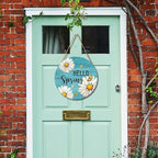 Spring Summer Daisy Flower Sign for Front Door Hello Spring Wall Hanging Sign 12"x12" Welcome Butterfly Wood Door Hanger Farmhouse Rustic Blue Floral Wreath Sign for Home Outdoor Outside Porch Decor