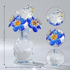 Crystal Bird & Forget-Me-Not Flower Figurine,3x4 inch Glass Flower Collectible Ornaments for Home Decor Table Centerpiece Glass Bouquet Flowers Keepsake Gifts for Women （Blue）