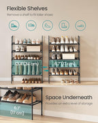 SONGMICS 5-Tier Shoe Rack, Shoe Storage for Hallway Closet, Slim and Space-Saving, Metal Frame, Non-Woven Fabric Shelves, Black ULSH045BH02