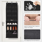 STORAGE MANIAC Over the Door Shoe Organizer with Curtain Dustproof Heavy-Duty Large Deep Pocket Hanging Shoe Organizer for Closet Dorm & Narrow Door Storage Shoe Holder Shoe Rack, 7-Shelf Black 1 Pack