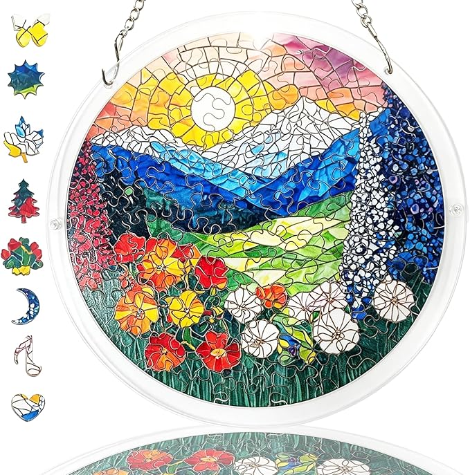 Acrylic Suncatcher Puzzle, 83 Pieces Unique Landscape Sun Catcher Puzzle Kit for Doors Garden and Window Hanging, DIY Suncatcher Kits for Adults, 7.4 in
