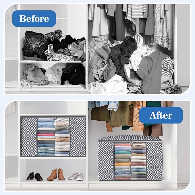 Direct 100L, 2 Pack, Storage Containers, Large Clothes Storage Bins Foldable Organization and Storage Bags with Reinforced Handle, Clear Window for Bedding, Blankets, Clothing, Grey
