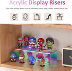 Sezanrpt Acrylic Shelf Riser 12x4.7x3 pack of 2, Iridescent Desktop Rectangular Acrylic Tray Pedestal Stand for Funko Pop Figure, Bags, 12x4.7x3 Inch