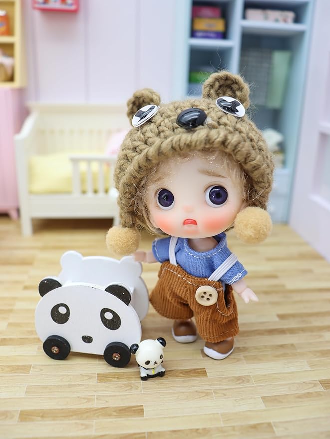 Cute BJD Blind Box,2 Random Poseable Dolls with Handmade Outfits & Crochet Hats,Birthday Gift for Girls,Surprise Mystery Box-Puff Bear Series