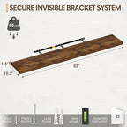 Vivelove 10 Inch Deep Floating Shelves 55 inch Long, 55 x 10 Wide Wall Shelves with Invisible Brackets, for Bedroom Bathroom Living Room Kitchen Office, Farmhouse Home Decor, Set of 2, Rustic Brown