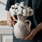 SIDUCAL Rustic Ceramic Farmhouse Flower Vase with 2 Handles, Whitewashed Terra Cotta Vase, Decorative Pottery Flower for Home Decor, Table, Living Room, Shelf Decor, 7.3 Inch, Terra