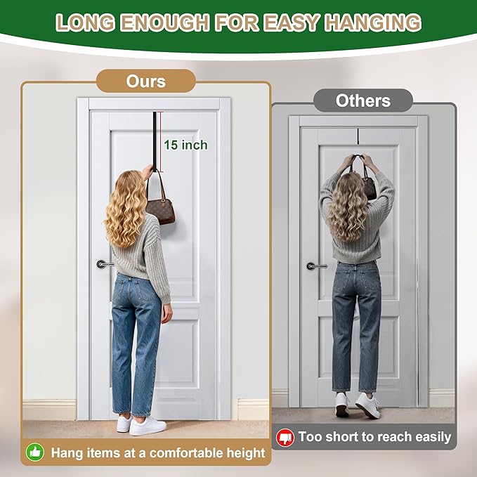 15" Reversible Wreath Hangers for Front Door, Fit Most Doors up to 1-3/4", Heavy Duty Steel Over The Door Hooks Hold up to 80 LBS for Spring & Easter Wreaths, Seasonal Door Decor (Black 2 Pack)