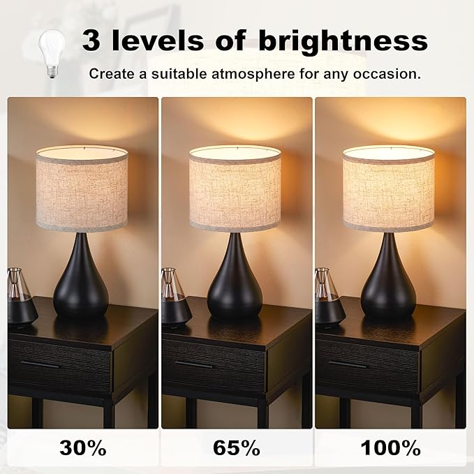 18.1'' Small Modern Touch Lamps for Nightstand Set of 2 with 3 Way Dimmable, Table Lamps for Living Room, Office, Bedside Lamps with Heavy Iron Base, Touch Switch, Bulb Included, Black