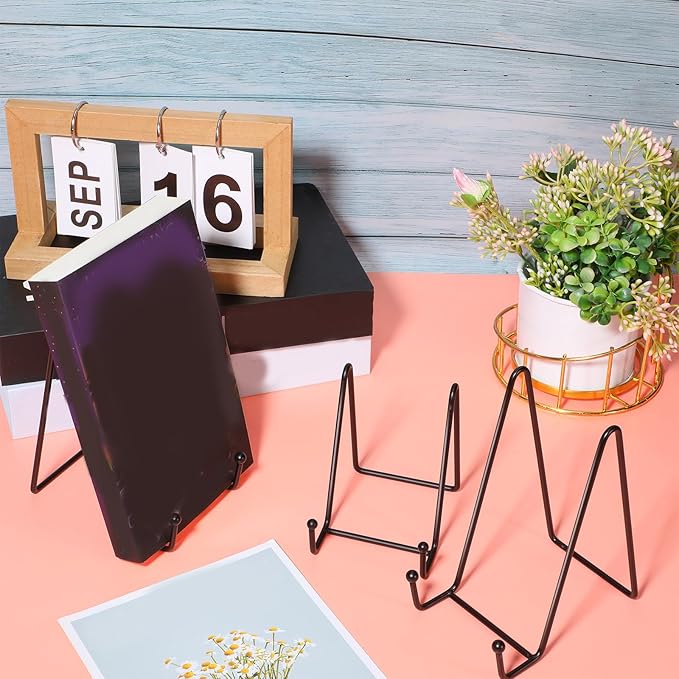 Mixweer 12 Pcs Book Stands for Display Metal Picture Frame Stand Book Plate Picture Holder Easels Photo Holder for Decorative Display(4.3 Inch,Black)