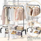 Rolling Clothes Rack Metal Clothing Rack with Wheels Garment Rack with Bottom Shelf for Hanging Clothes Shirts Jeans and Coats Black