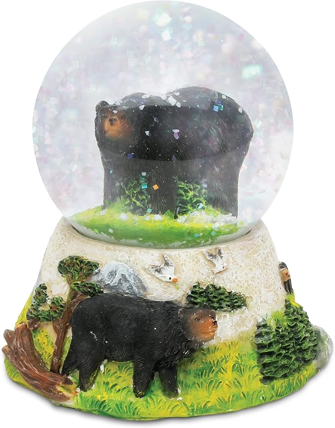 COTA Global Black Bear Stone Snow Globe - Sparkly Water Globe Figurine with Sparkling Glitter, Collectible Novelty Ornament for Home Decor, for Birthdays, Christmas, and Valentine's Day