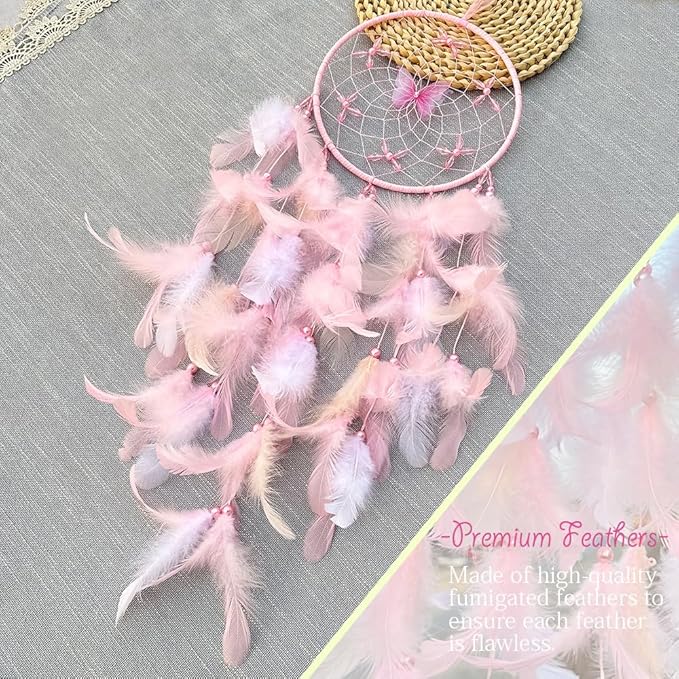 Handmade Feather Dream Catchers, Dream Catchers for Girls with Butterfly, Art Room Decoration for Kids Bedroom, Home Decoration Wedding Party Blessing Gift (Blue)
