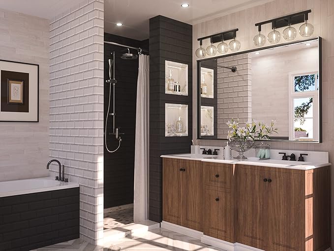 Keonjinn 55 x 36 Inch Black Mirror for Bathroom, Matte Black Large Rectangle Vanity Mirror, Metal Framed Farmhouse Mirrors, Modern Rectangular Wall Mirrors with Square Corner