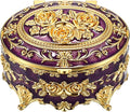 Hipiwe Vintage Oval Jewelry Storage Box Metal Trinket Organizer Purple Treasure Chest Box for Earring Necklace Ring Holder Gift for Women