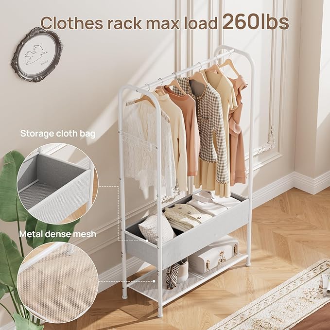 Clothes Garment Coat Rack Drying Clothing Racks Metal Freestanding for Hanging Clothes Portable Closet for Laundry Bedroom White