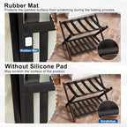 Smuxee Fully Assembled Black Luggage Racks Pack of 2, Upgraded Bamboo Foldable Suitcase Stand with 5 Nylon Straps, Luggage Holder with Shelf for Guest Room Bedroom Hotel
