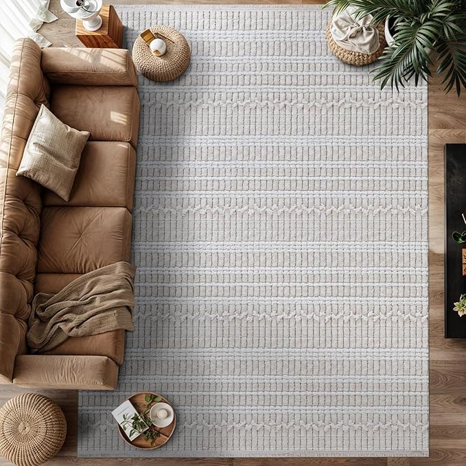 Modern Indoor Rug Stripe 9x12 Area Rugs for Living Room Luxury Kitchen Bedroom Durable Soft Geometric Durable Low and High Pile Stain Resistant Non Shedding Area Carpet 9x12